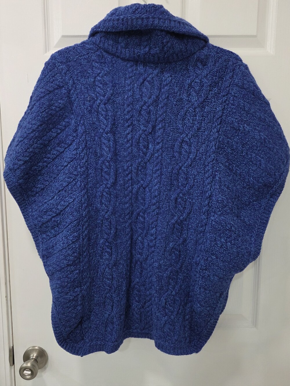 Aran Crafts 100% Merino Wool Cable Knit Zip Poncho Vest Blue, Size M - Picture 4 of 9